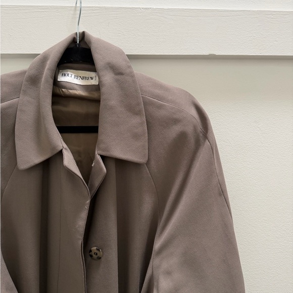 Vintage Holt Renfrew Wool blend Taupe Trench Coat with Waist Belt - Picture 3 of 10